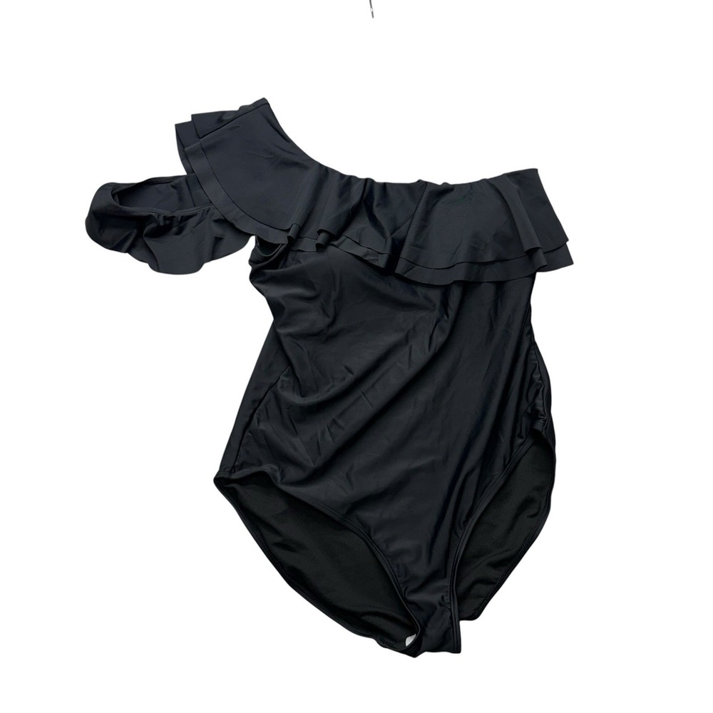 Hilor Womens Swimsuit 14 Black One Piece Swim One Shoulder Ruffle Modest